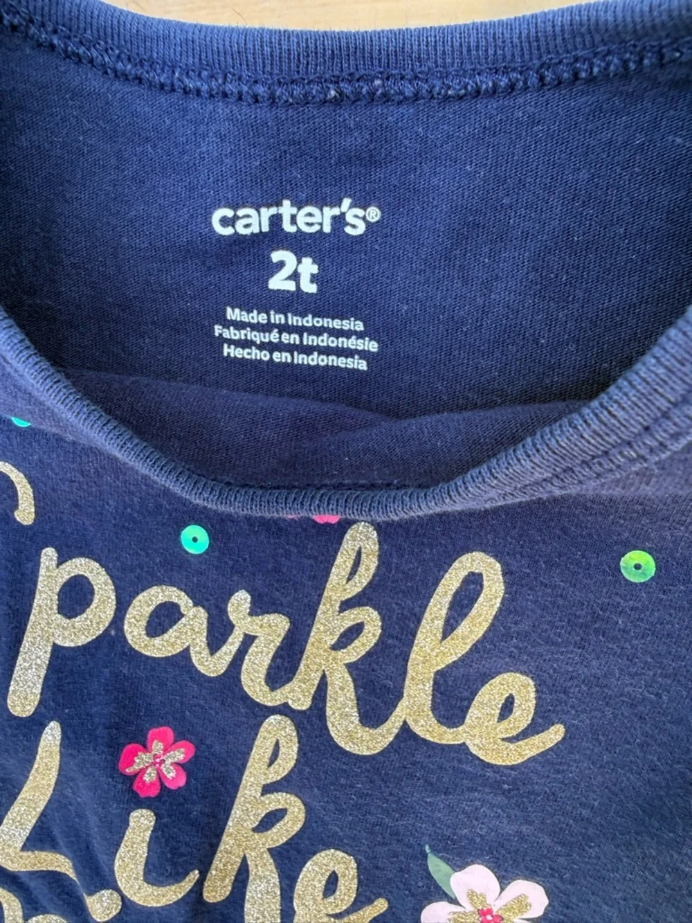 Carters Childrens’s T- Shirt “ Sparkle Like Mom”, Flowers, Sparkles Tie Waist 2T